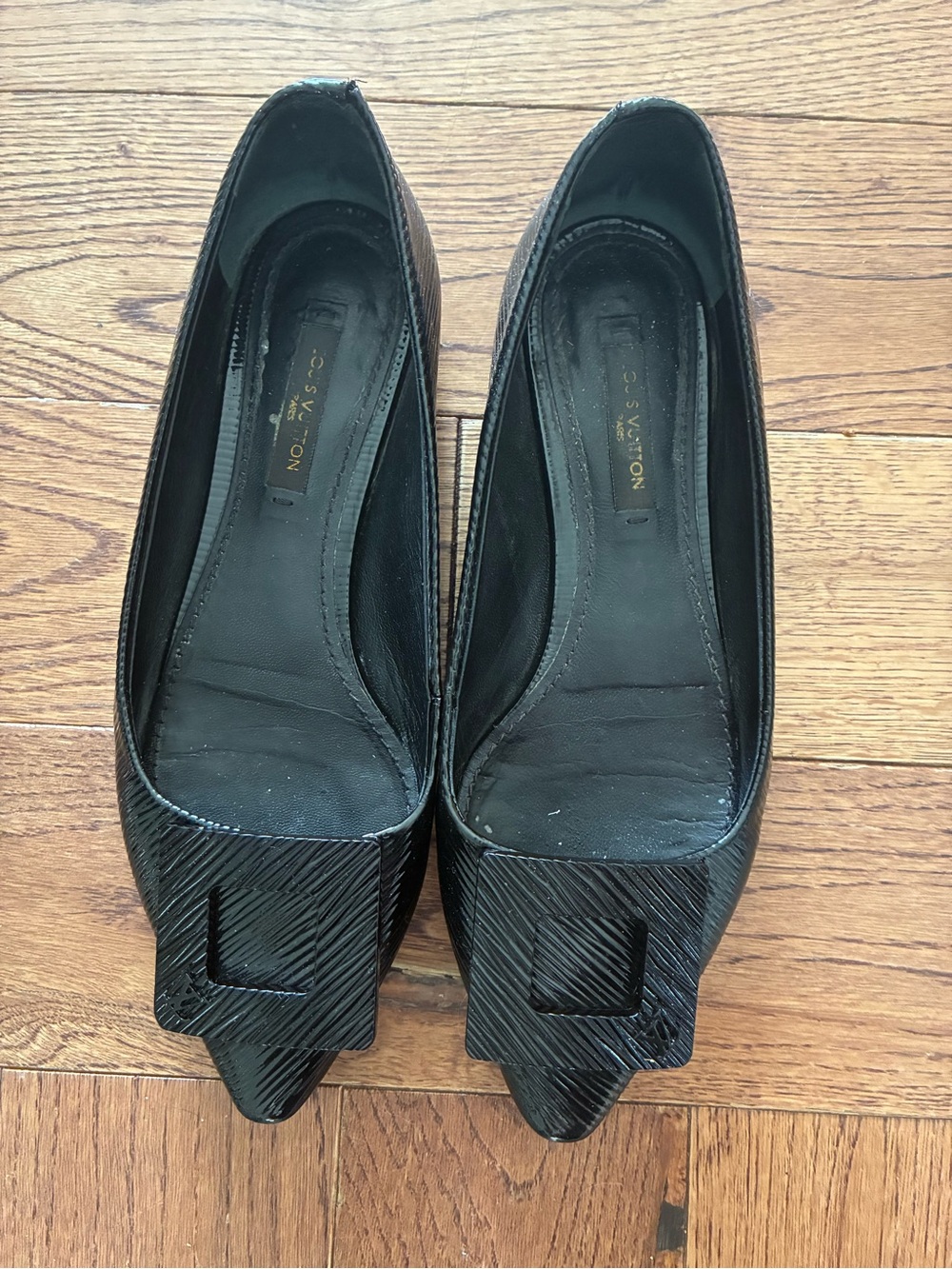 Louis Vuitton Black Pointed Toe Flats with Front Buckle